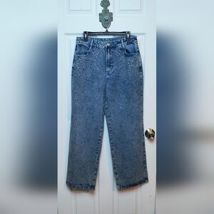 LE LIS COLLECTION Women's Blue Denim Straight-Leg Bejeweled Jeans Size large